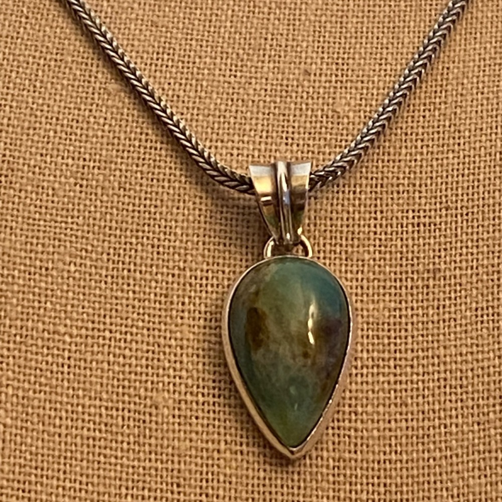 Magnificent Peruvian Opal sterling silver Pendant on a thick wheat chain - Picture 2 of 9